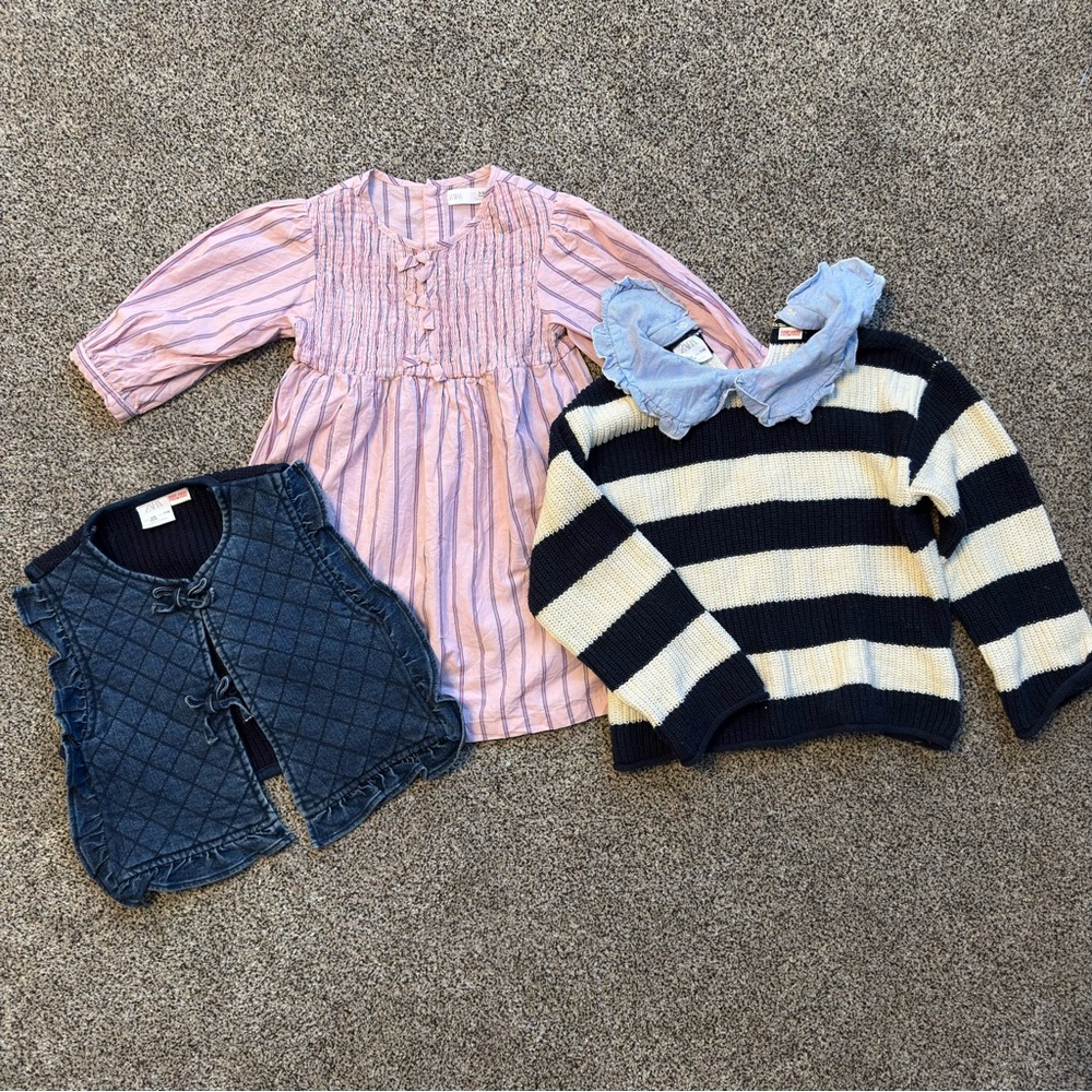 Zara Pink Striped Dress and Navy Sweater Set